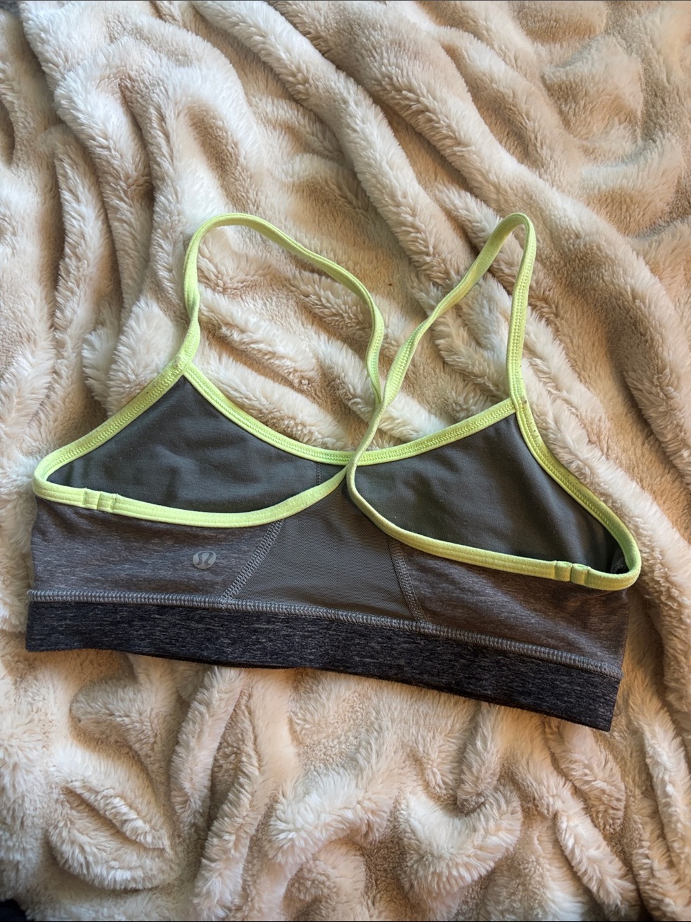 lululemon athletica Charcoal with Lime Green Trim Strappy Sports Bra